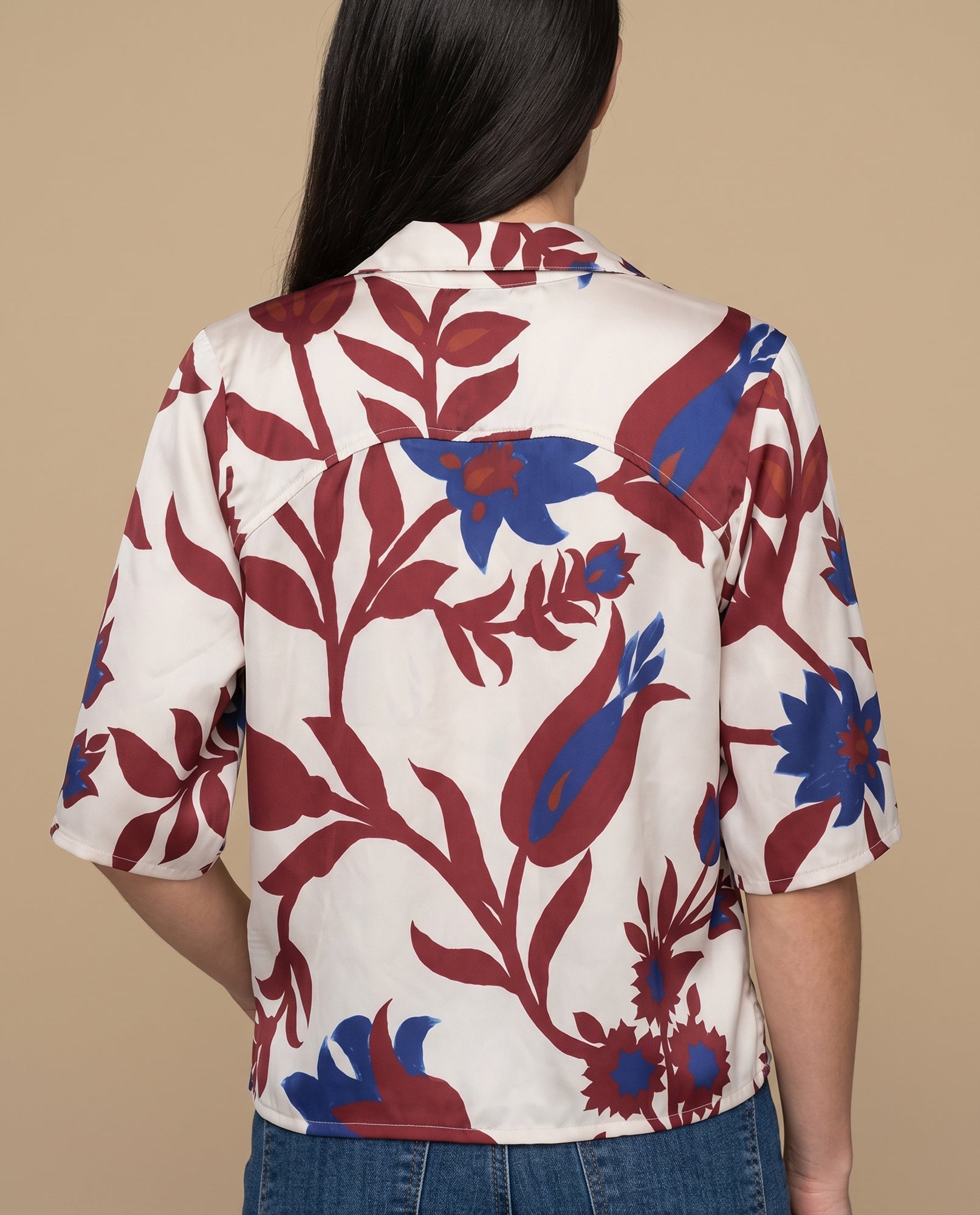 Camisa manga corta estampada flores - Café 34_912H033_CAF191435_4
