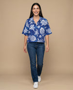 Camisa manga larga floral viscosa - Azul