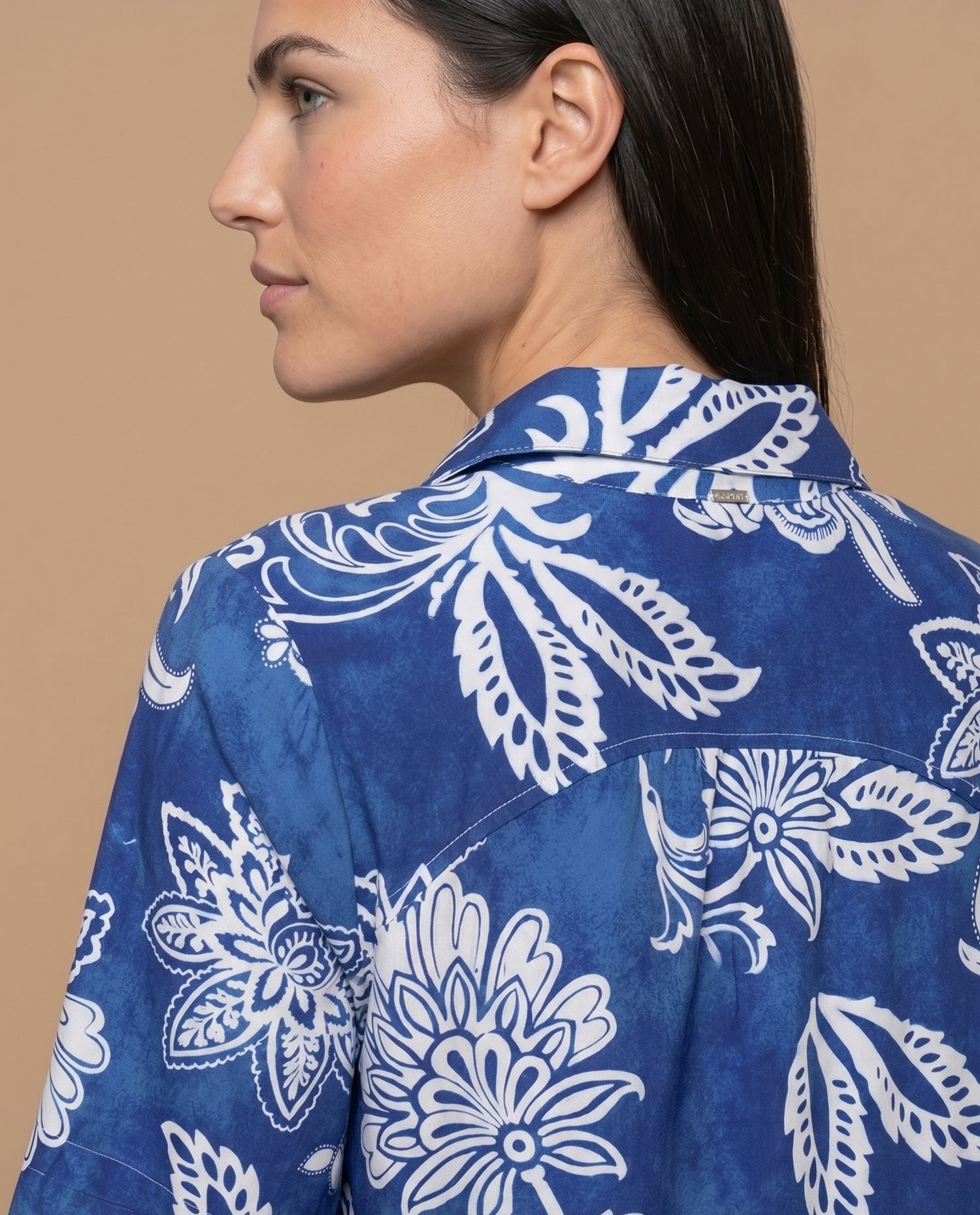 Camisa manga larga floral viscosa - Azul