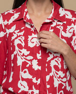 Camisa manga larga floral viscosa - Rojo