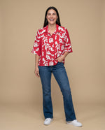 Camisa manga larga floral viscosa - Rojo