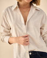 Camisa con Textura Cuadriculada Manga Larga - Beige
