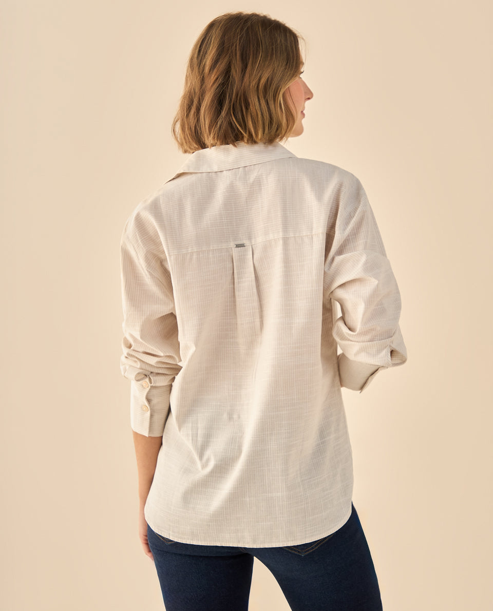 Camisa con Textura Cuadriculada Manga Larga - Beige 34_913G003_BEI130607_4