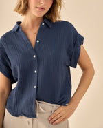 Camisa con Textura Acanalada - Azul