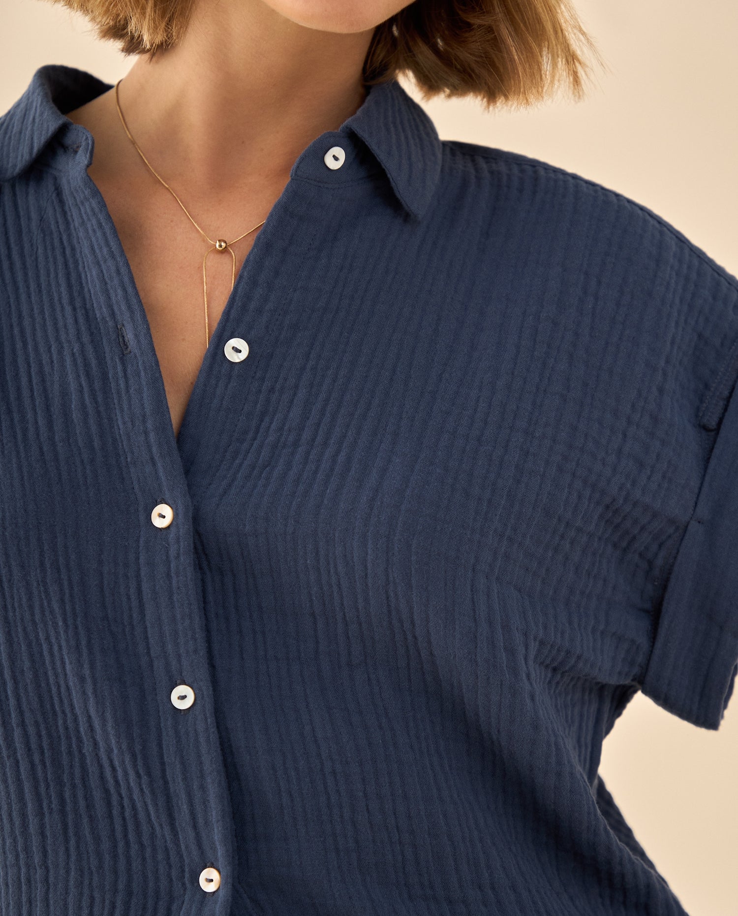 Camisa con Textura Acanalada - Azul