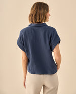 Camisa con Textura Acanalada - Azul