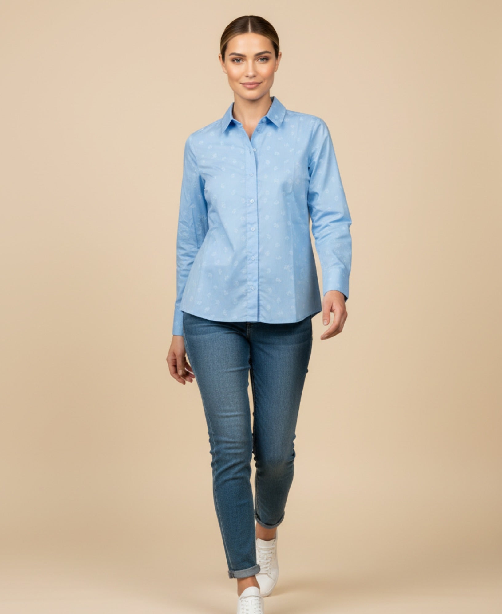 Camisa con Estampado Floral Delicado - Azul 34_913G020_AZU184035_1