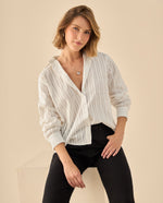 Camisa con Textura Rayada Premium - Crudo