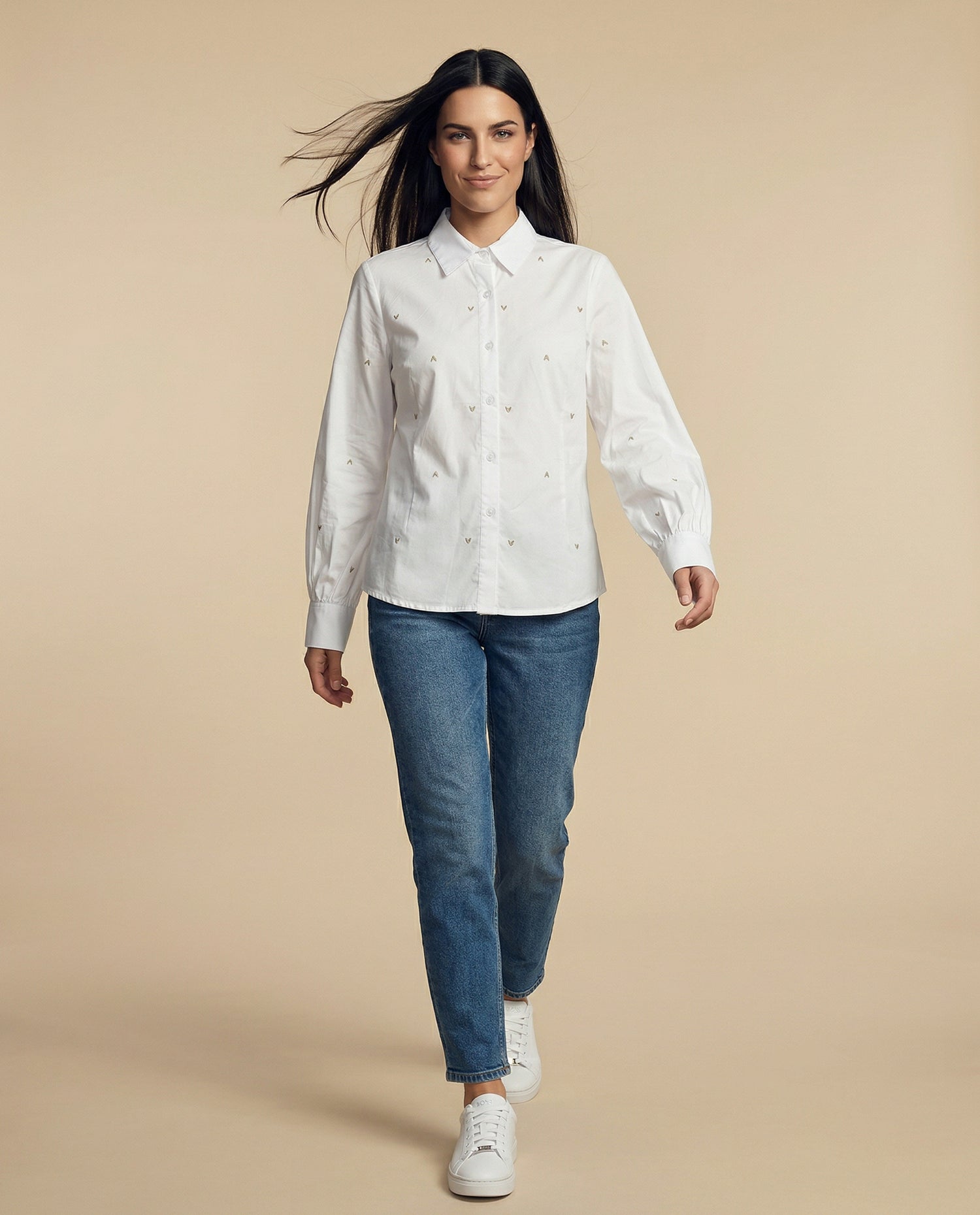 Camisa manga larga con estampado continuo - Beige