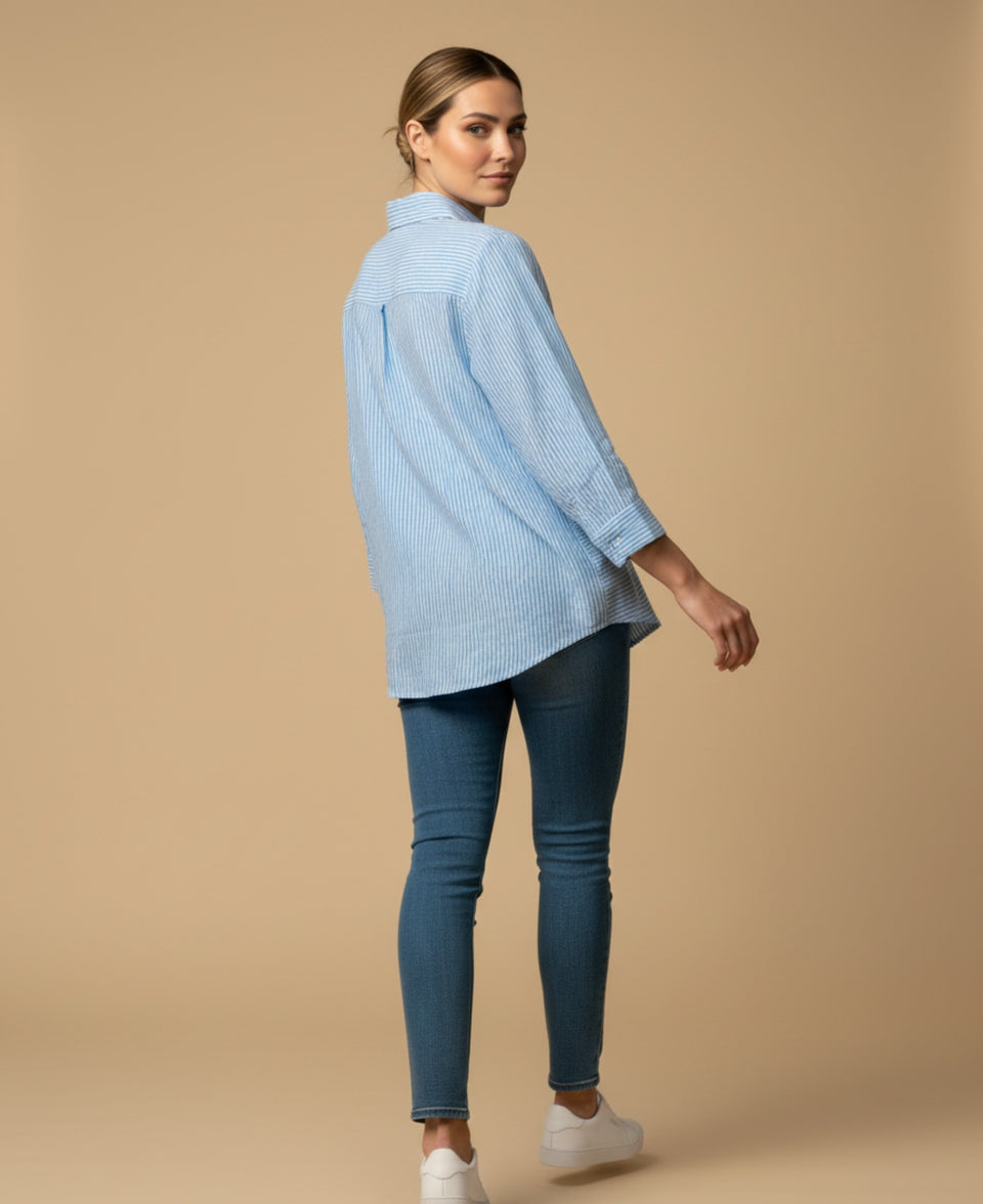 Camisa manga larga con rayas finas para mujer - Azul 34_913G322_AZU144123_3