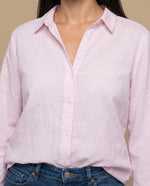 Camisa manga larga con rayas finas para mujer - Rosa