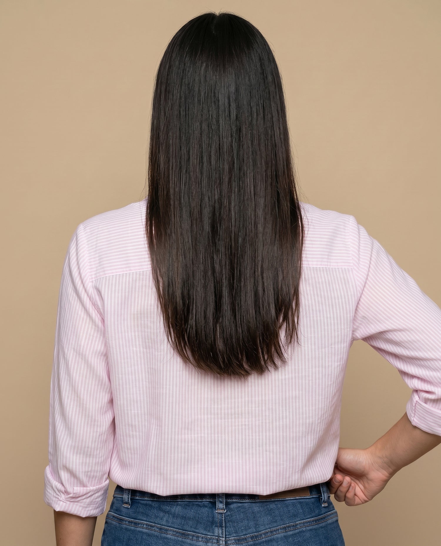 Camisa manga larga con rayas finas para mujer - Rosa