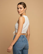 Chaleco crop top con cordones ajustables para mujer - Crudo