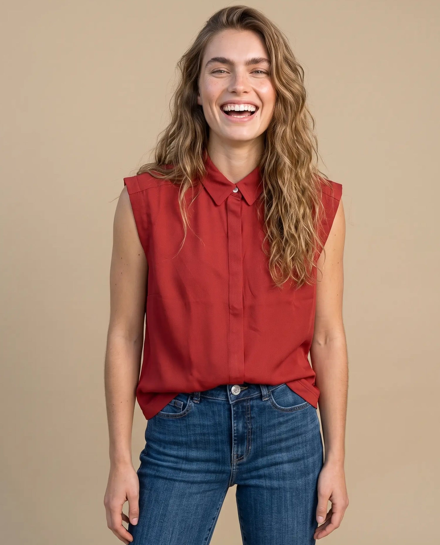Camisa manga sisa clásica rayón - Rojo