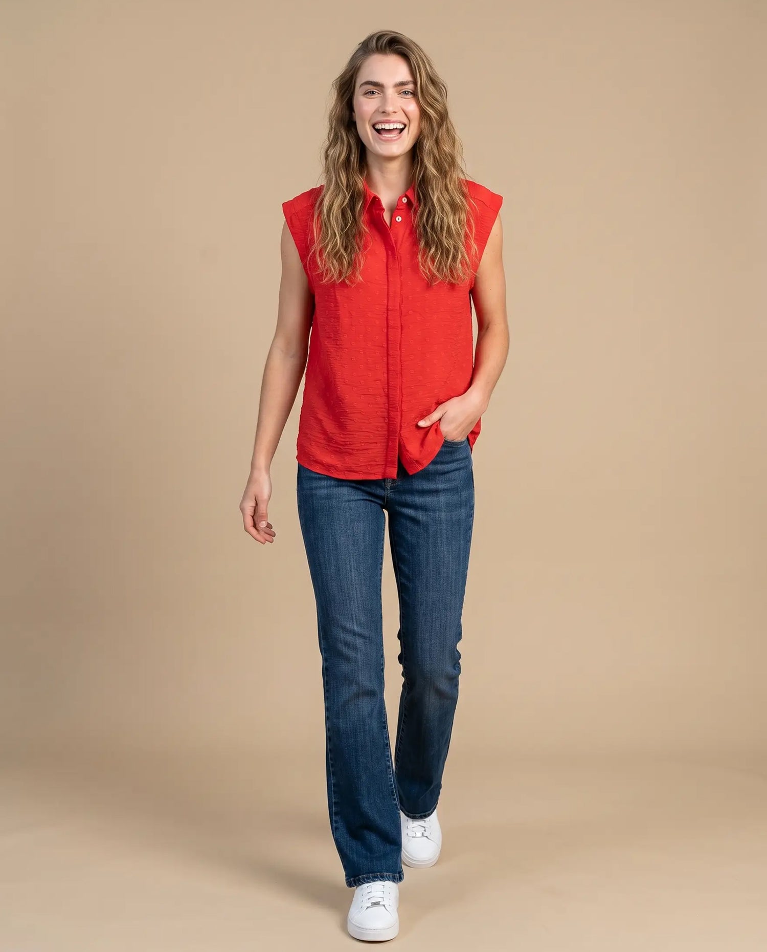 Camisa manga sisa cuello polo - Rojo