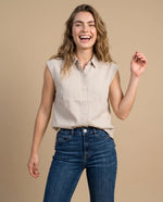 Camisa lino viscosa manga sisa - Beige