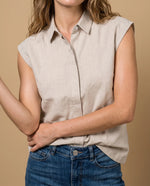 Camisa lino viscosa manga sisa - Beige