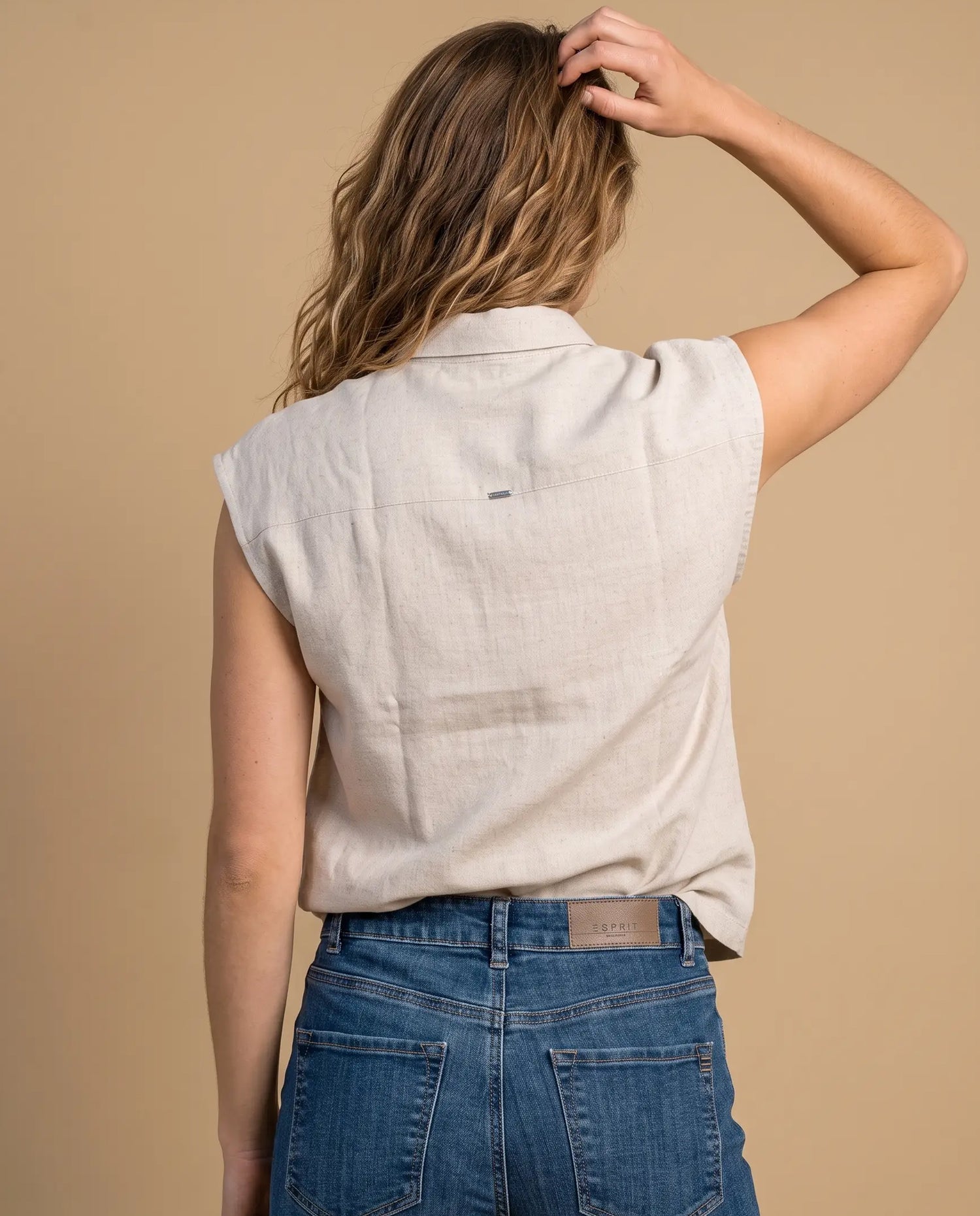 Camisa lino viscosa manga sisa - Beige