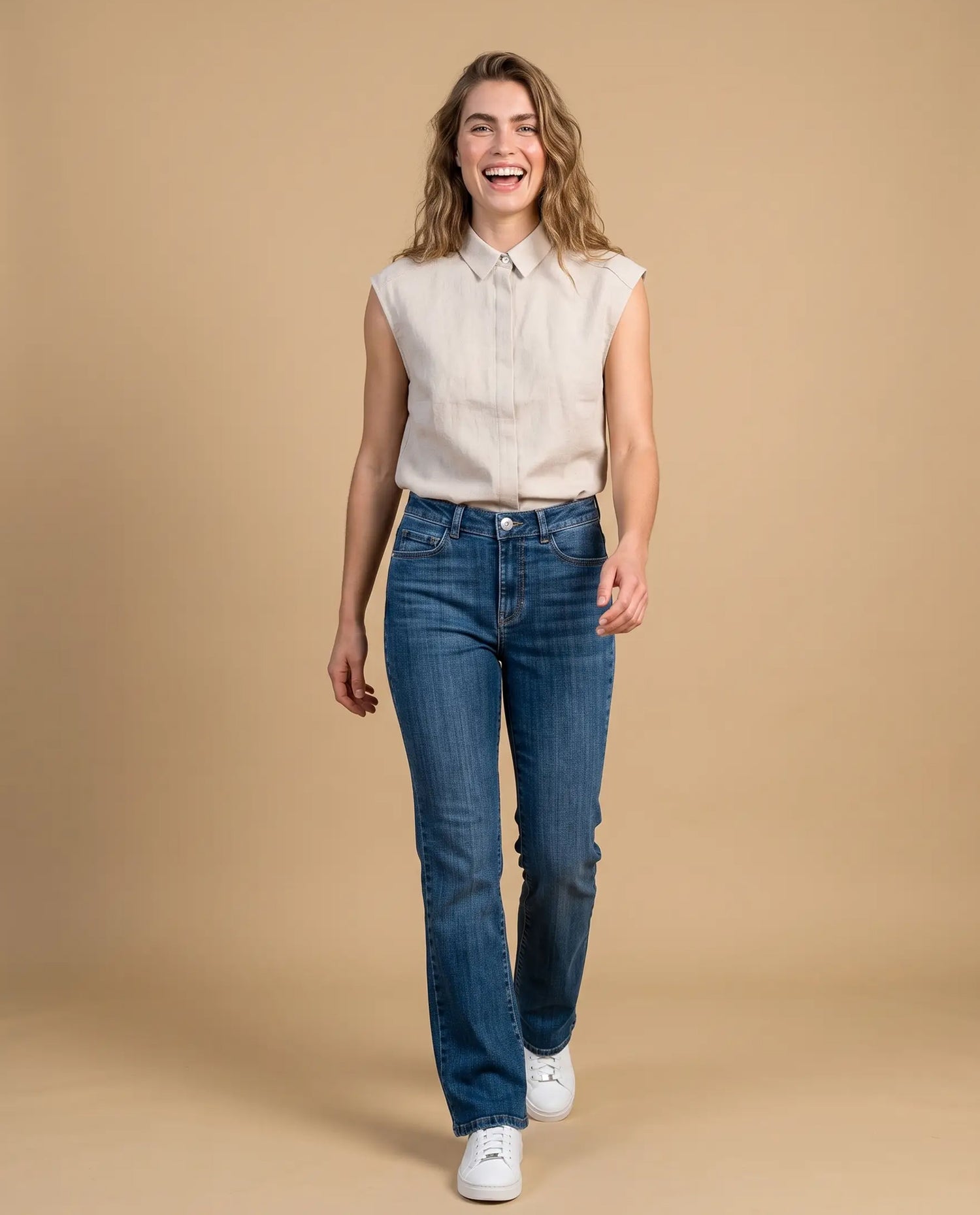 Camisa lino viscosa manga sisa - Beige