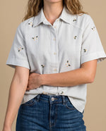 Camisa manga corta bordada algodón - Verde