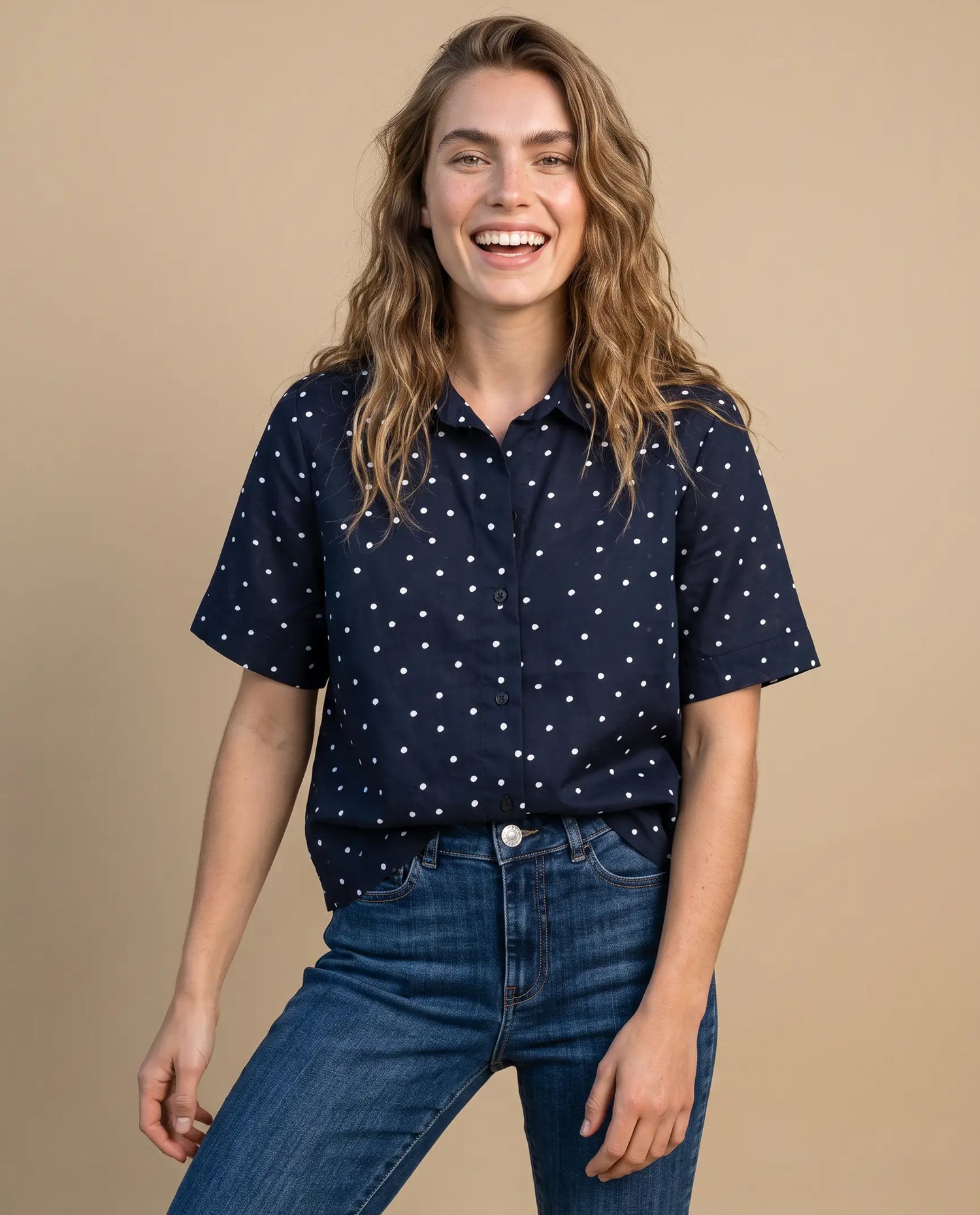 Camisa manga corta lunares azul - Azul