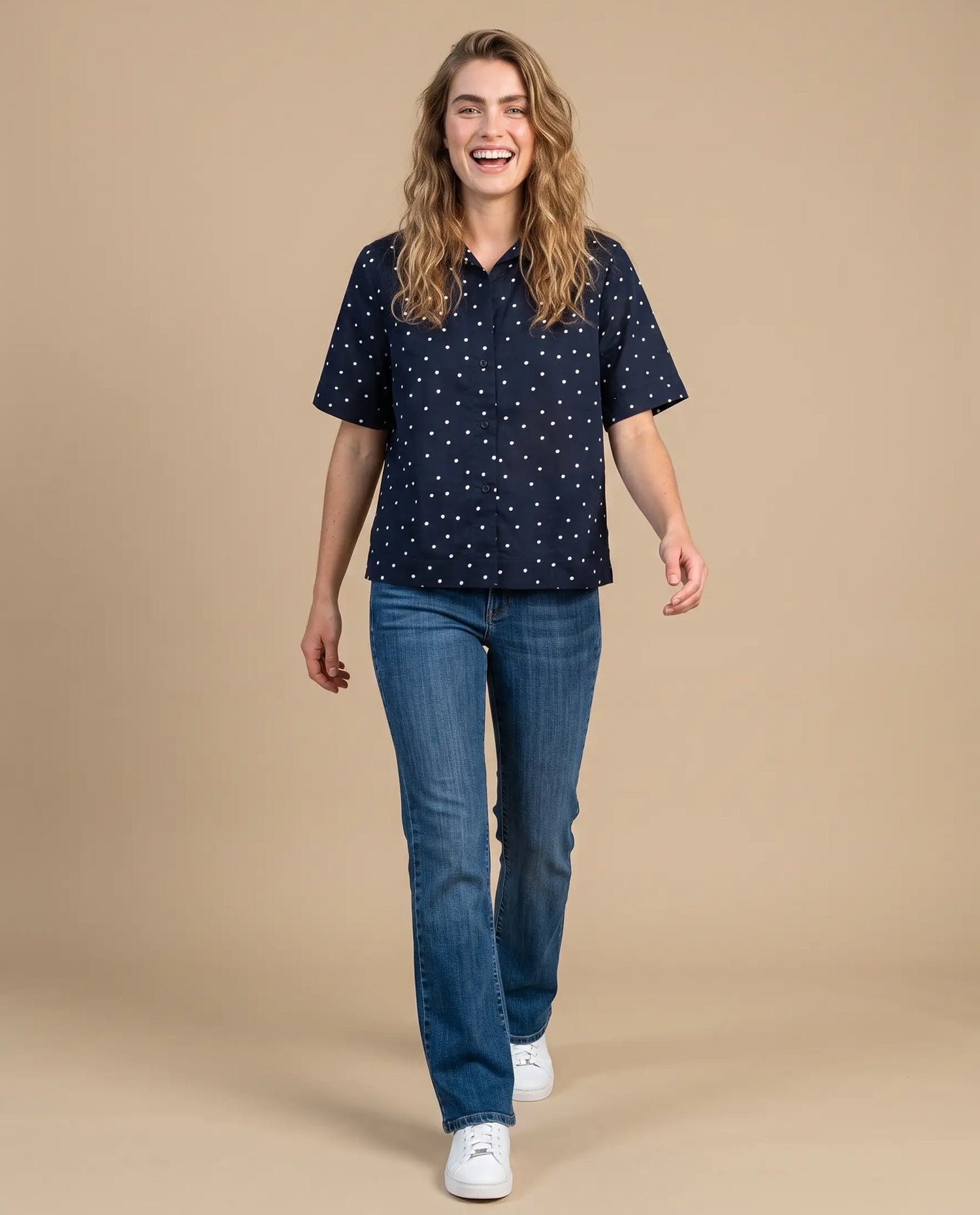 Camisa manga corta lunares azul - Azul