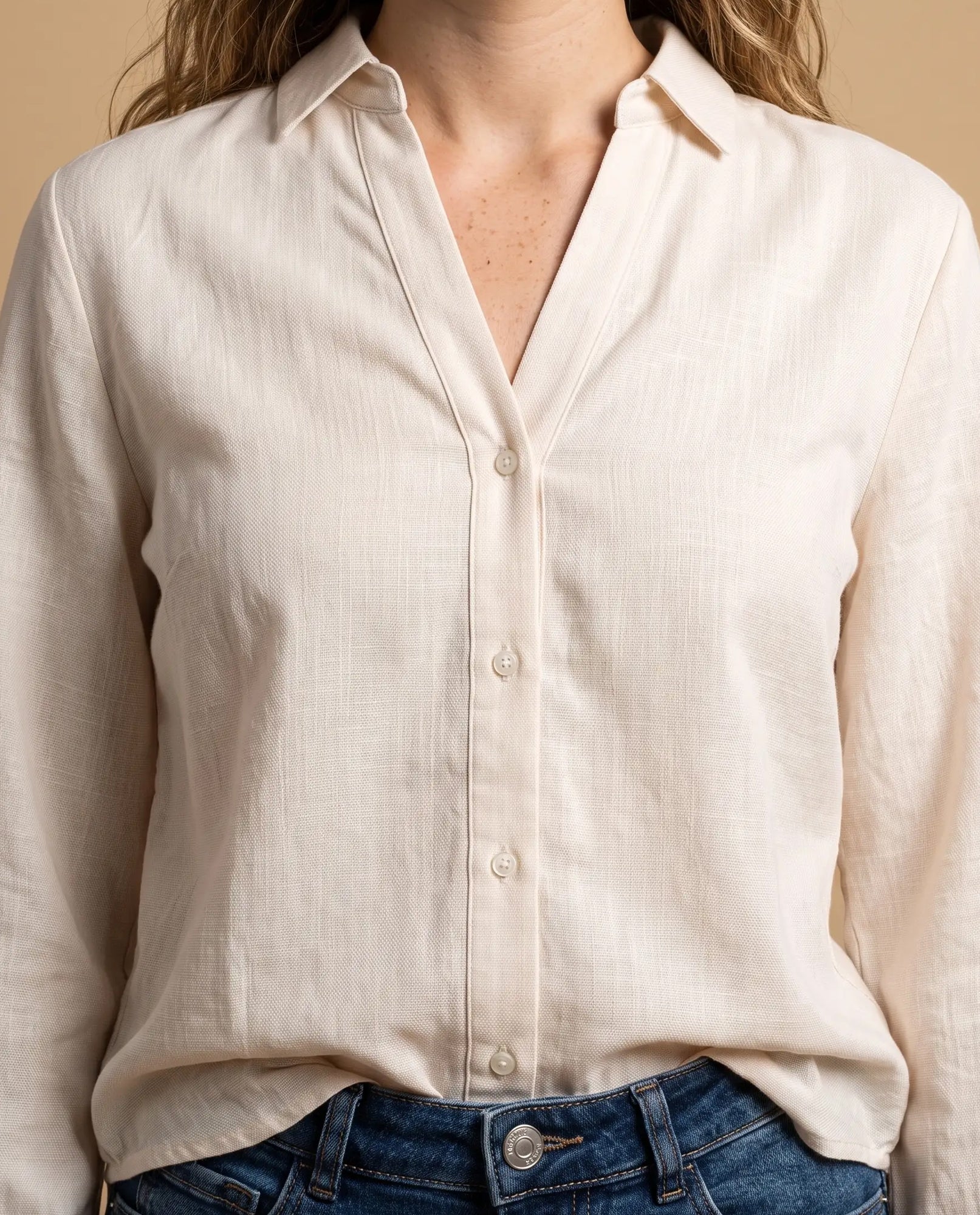 Camisa manga larga algodón clásica - Beige 34_913H009_BEI161406_3