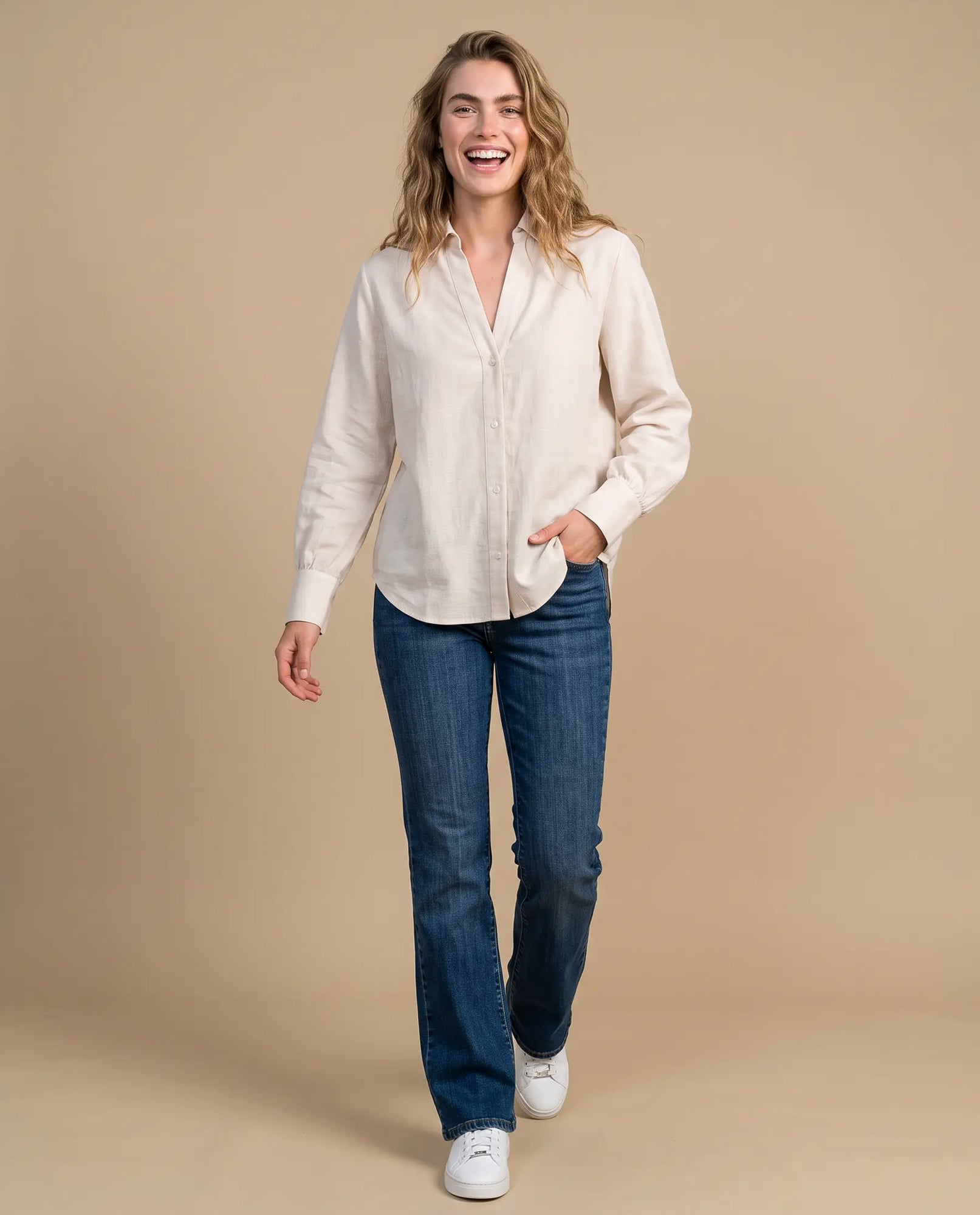 Camisa manga larga algodón clásica - Beige 34_913H009_BEI161406_5