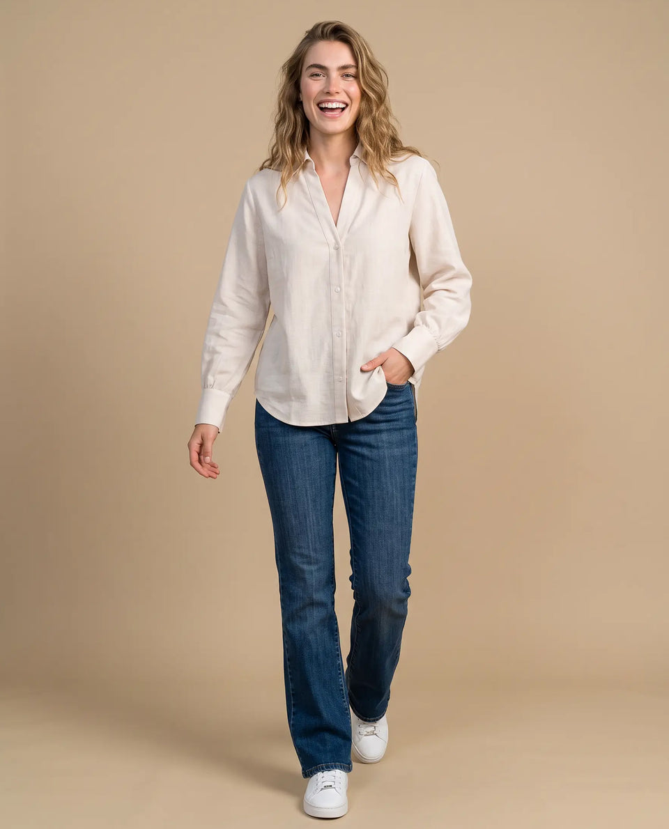 Camisa manga larga algodón clásica - Beige 34_913H009_BEI161406_5