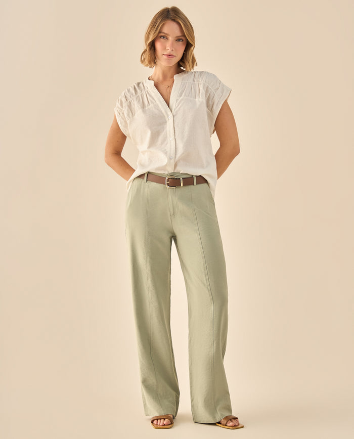 Blusa con Fruncido y Cuello Mao - Blanco 34_919G004_BLA114202_0