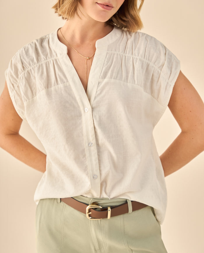 Blusa con Fruncido y Cuello Mao - Blanco 34_919G004_BLA114202_3