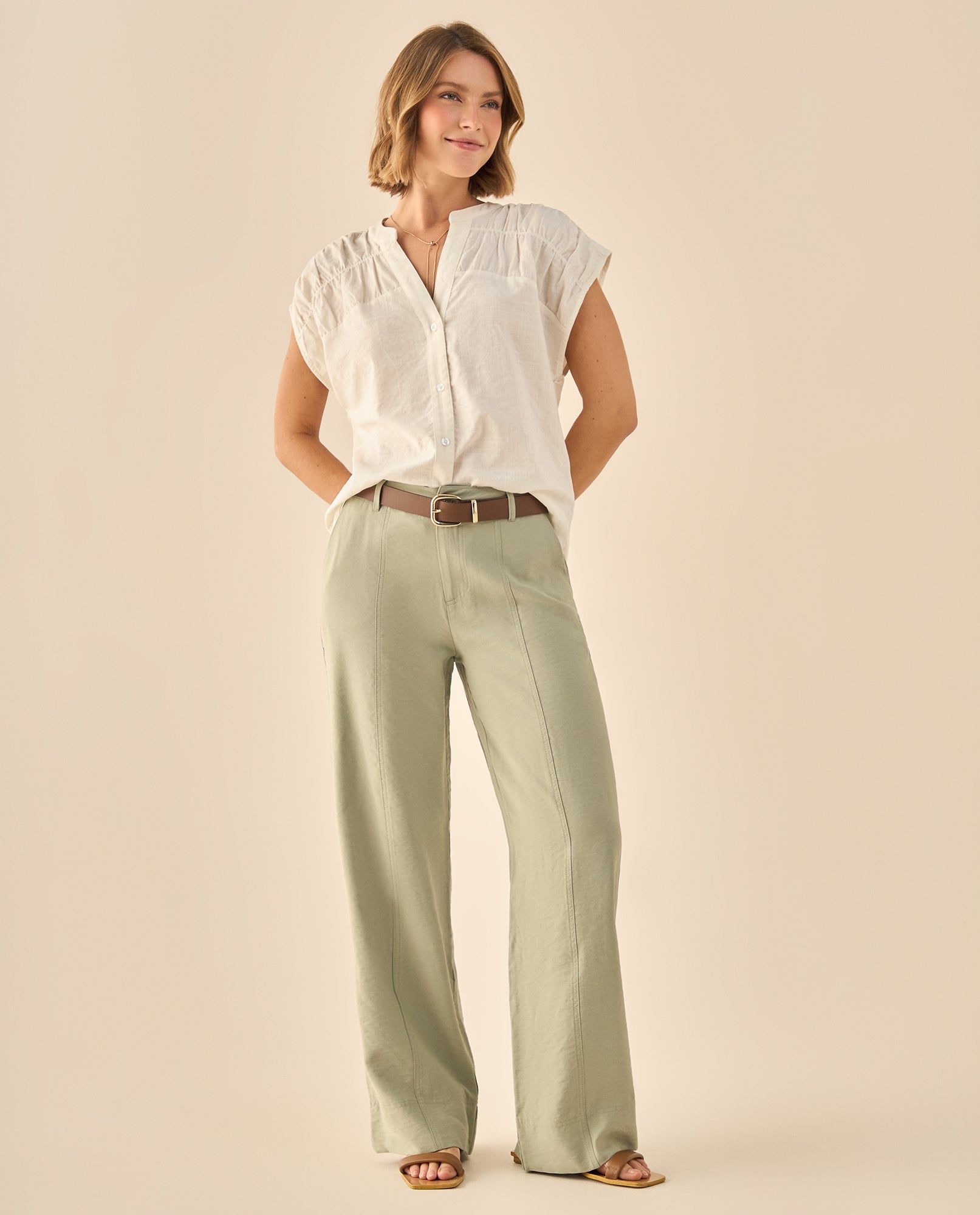 Blusa con Fruncido y Cuello Mao - Blanco 34_919G004_BLA114202_5