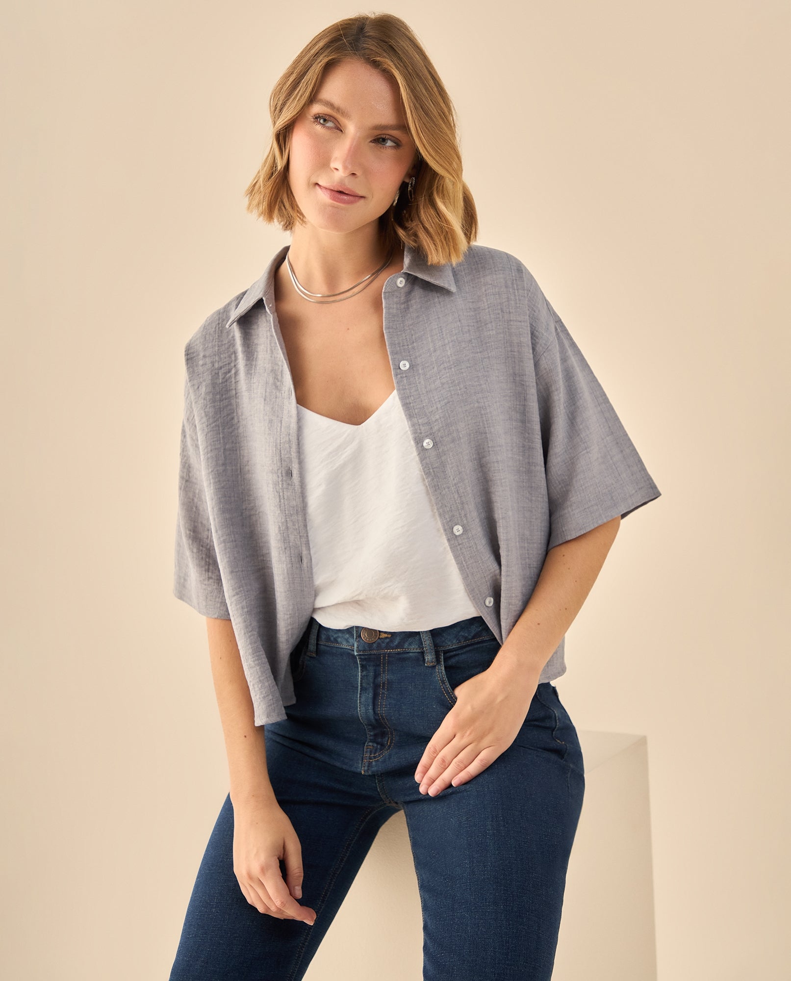 Camisa Oversized Manga Corta Premium - Gris 34_919G008_GRI173914_0