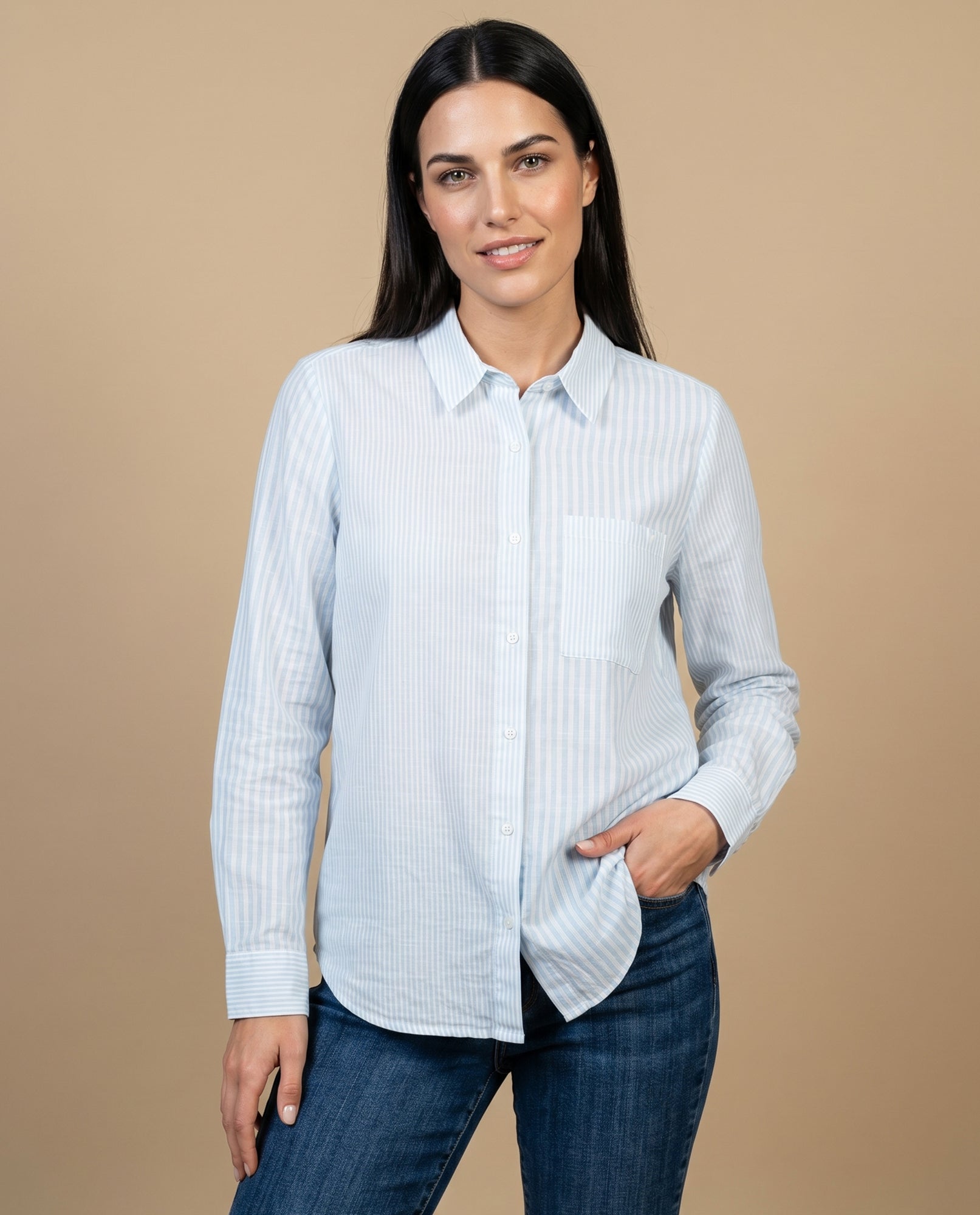 Camisa con Rayas Verticales Clásicas - Azul 34_919G304_AZU144123_0