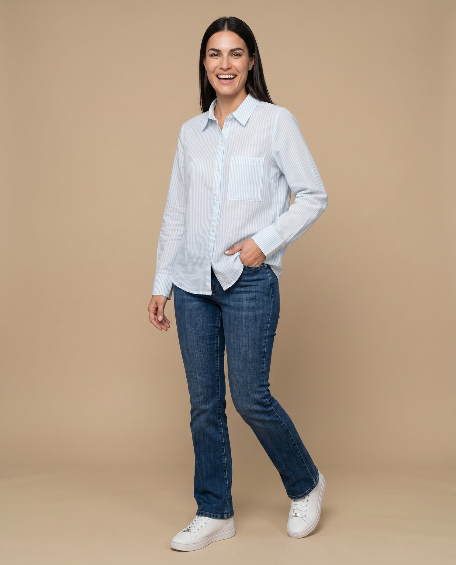 Camisa con Rayas Verticales Clásicas - Azul