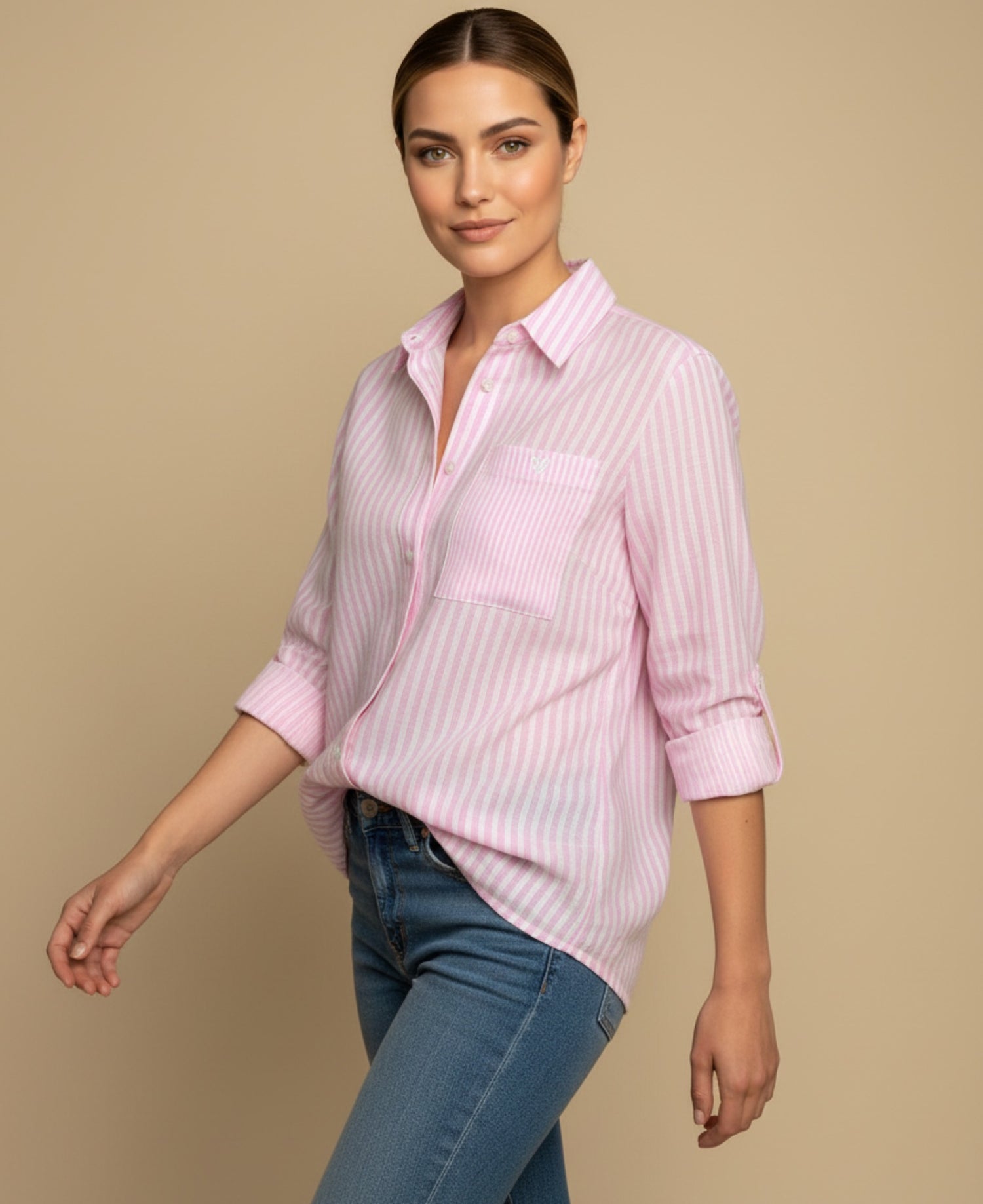 Camisa con Rayas Verticales Clásicas - Rosado