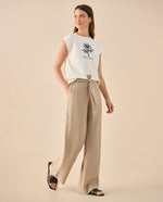 Pantalón con elástico posterior para mujer - Caqui