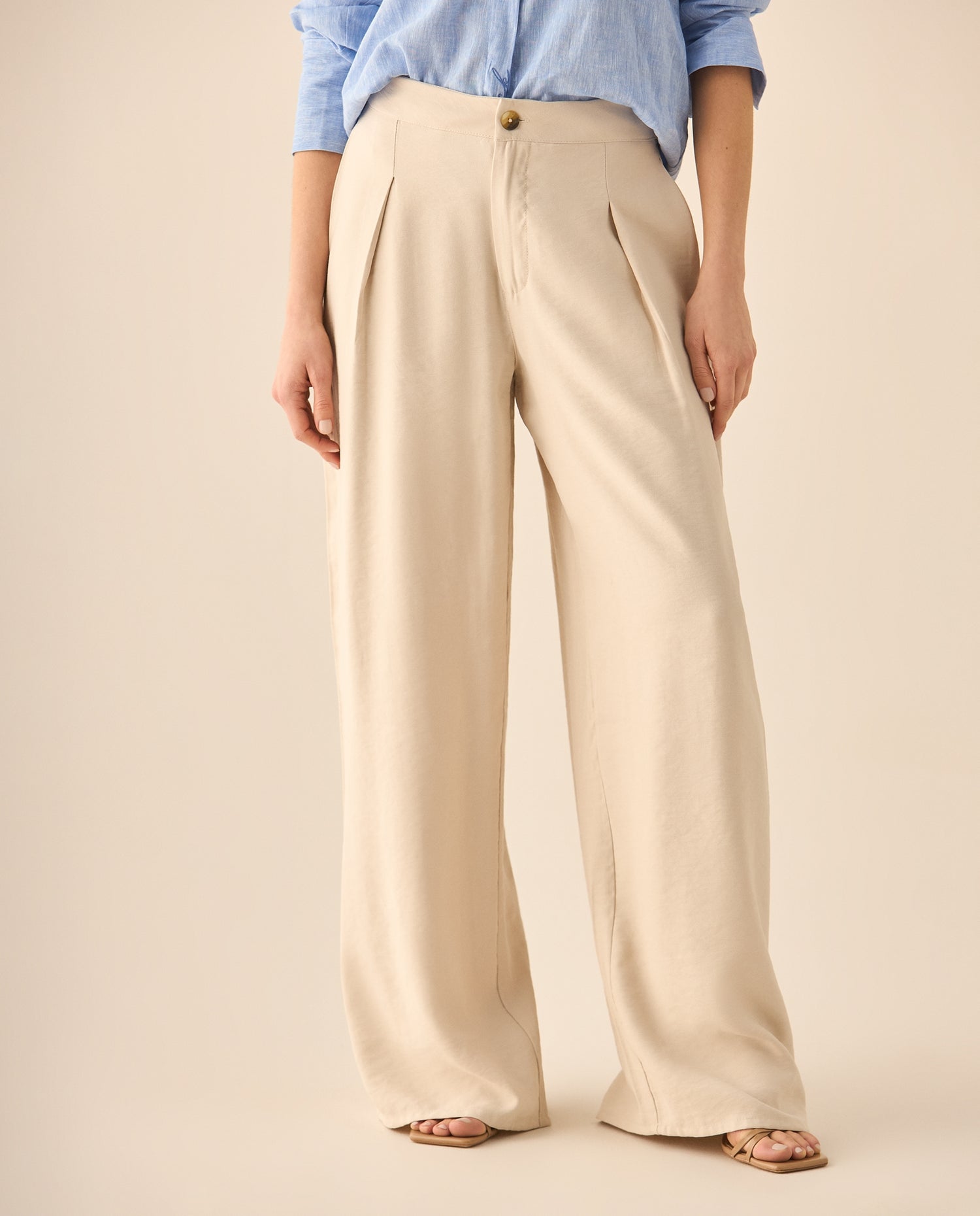 Pantalón clásico de silueta amplia para mujer - Beige