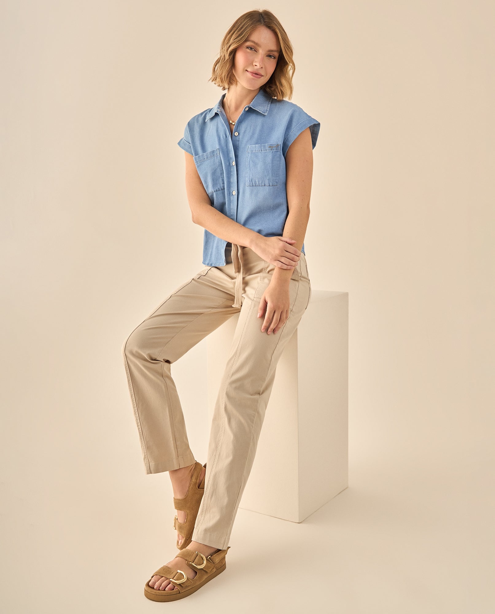 Pantalón Cargo con Cordón Ajustable - Beige 34_933G004_BEI130607_0