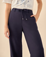 Pantalón Wide Leg con Cordón Ajustable - Azul