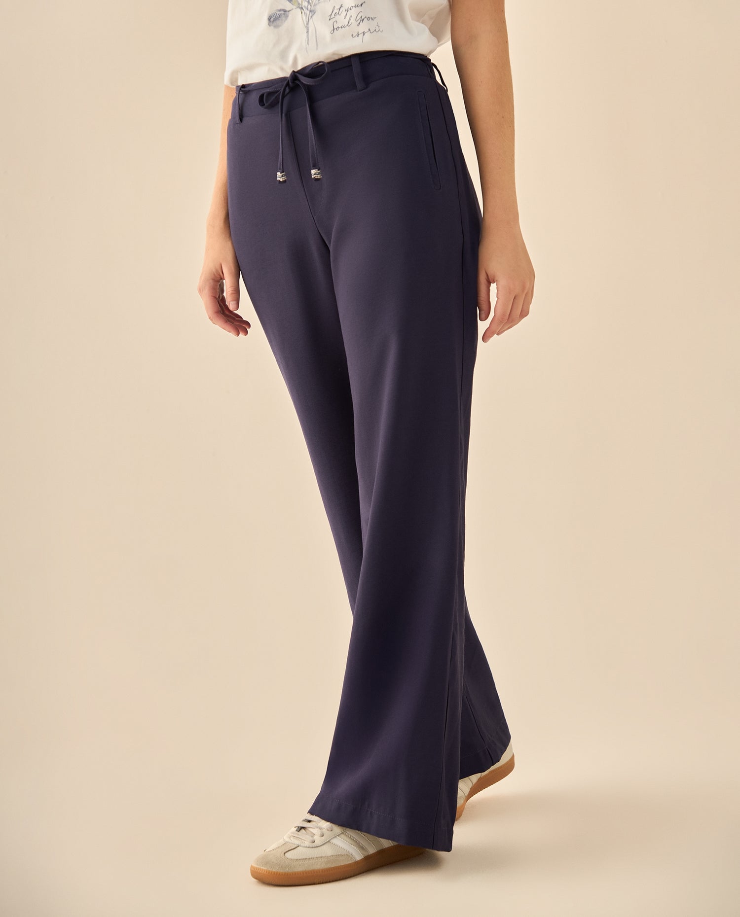 Pantalón Wide Leg con Cordón Ajustable - Azul
