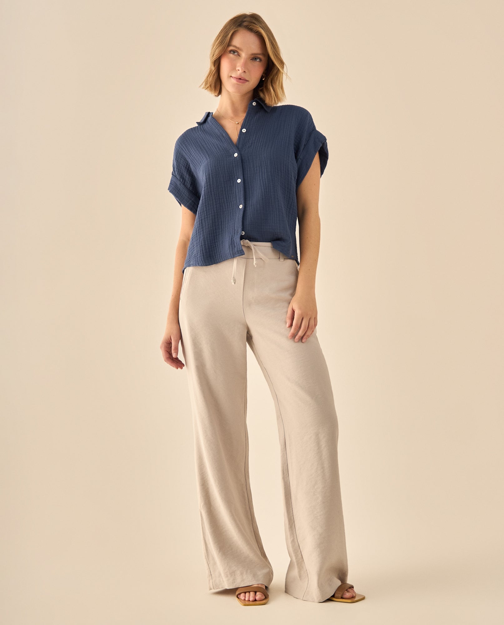 Pantalón Wide Leg con Cordón Ajustable - Beige 34_933G005_BEI130607_0