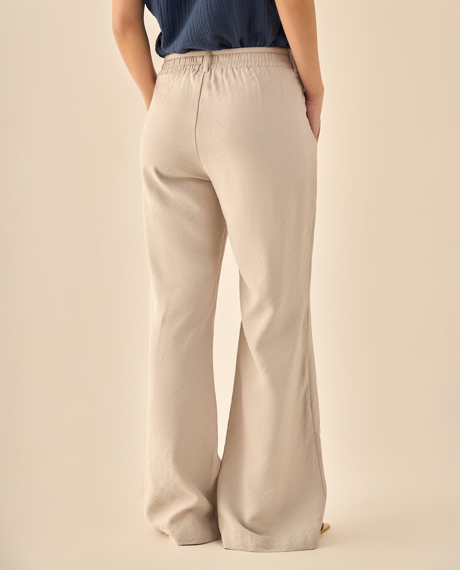 Pantalón Wide Leg con Cordón Ajustable - Beige