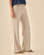 Pantalón Wide Leg con Cordón Ajustable - Beige