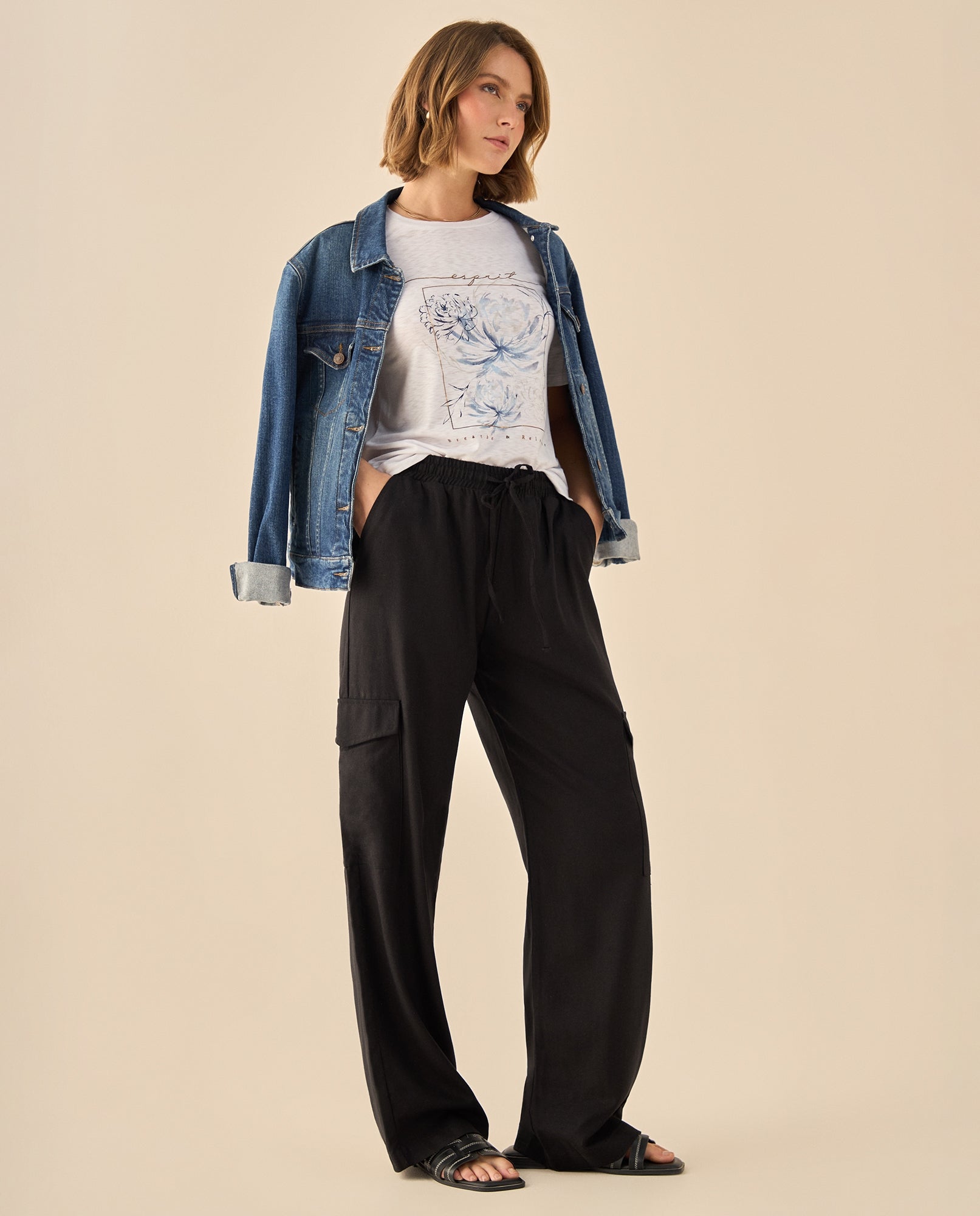 Pantalón Cargo con Cintura Elástica - Negro 34_933G300_NEG190303_0