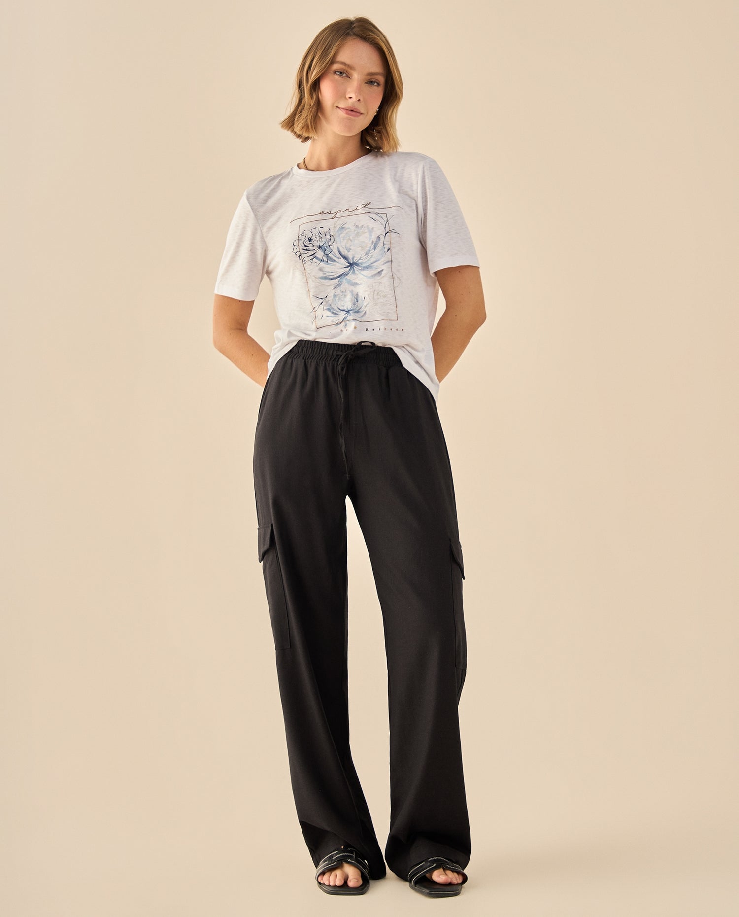 Pantalón Cargo con Cintura Elástica - Negro