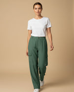 Pantalón cargo wide leg con bolsillos laterales para mujer - Verde