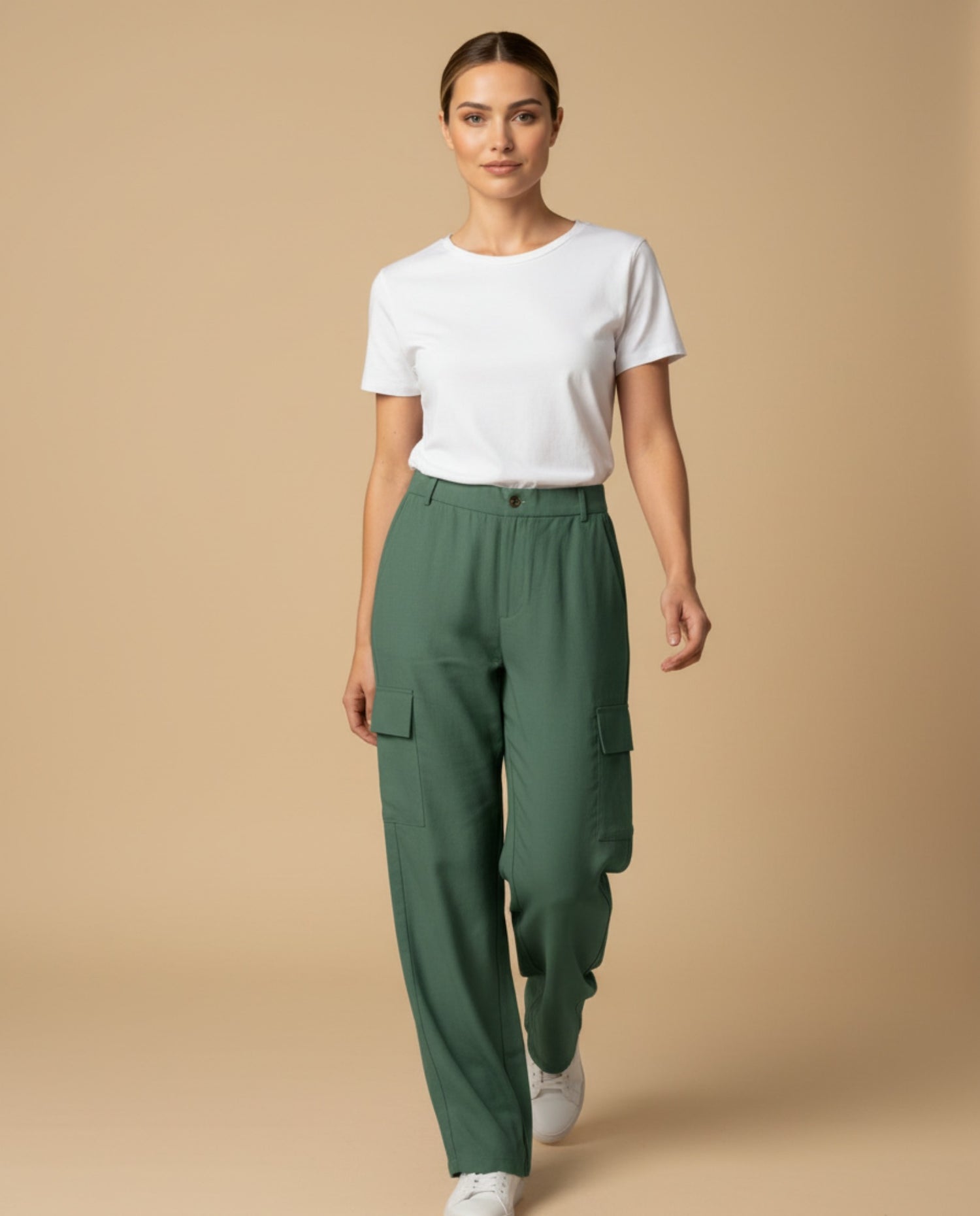 Pantalón cargo wide leg con bolsillos laterales para mujer - Verde