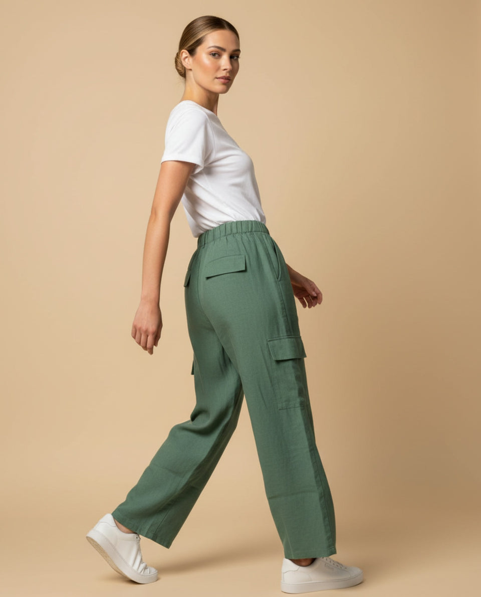 Pantalón cargo wide leg con bolsillos laterales para mujer - Verde 34_939G300_VER185308_1