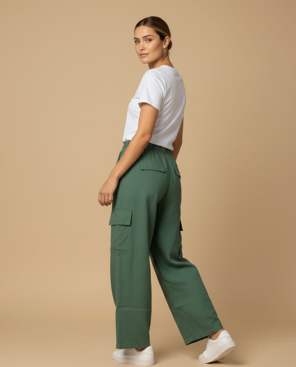 Pantalón cargo wide leg con bolsillos laterales para mujer - Verde 34_939G300_VER185308_2